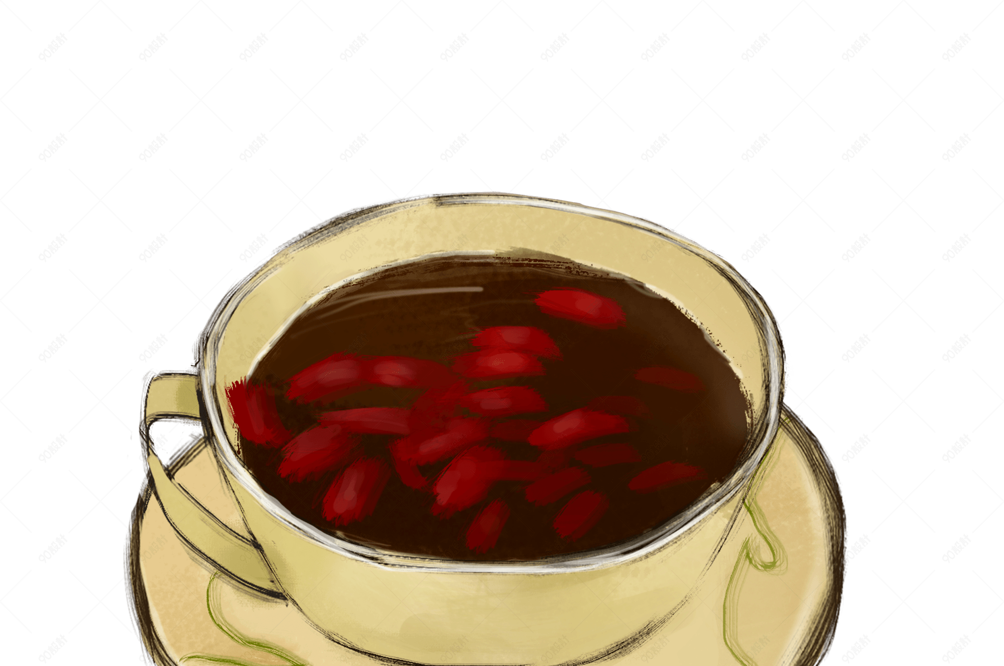 秋季养生手绘卡通枸杞花茶