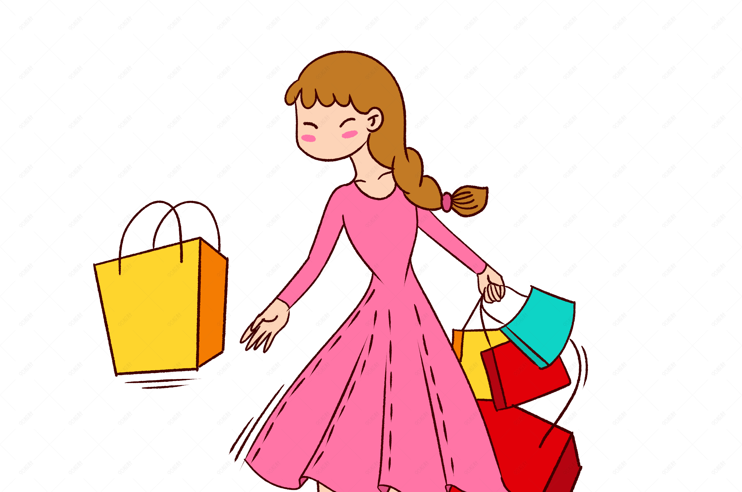 手绘卡通双十一购物双11女生购物逛街