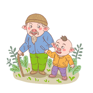 猪年卡通手绘猪爷爷和猪娃娃