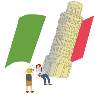 意大利出境游斜塔前拍照卡通手绘素材下载