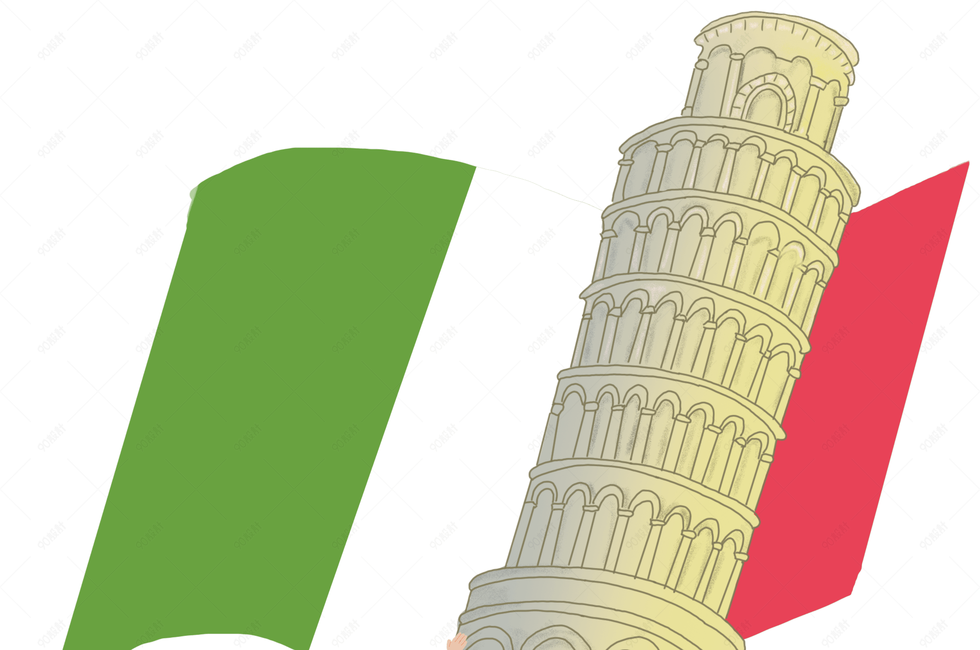 意大利出境游斜塔前拍照卡通手绘素材下载