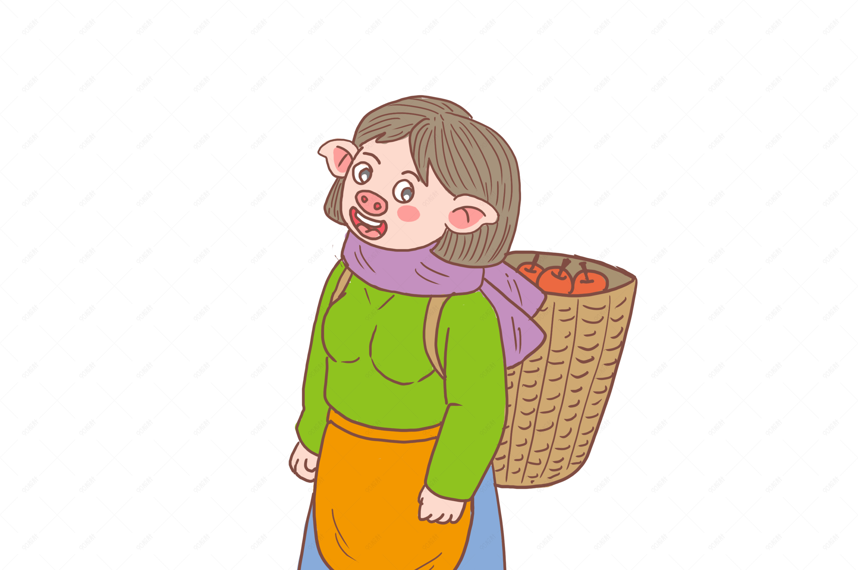 猪年卡通手绘猪农妇