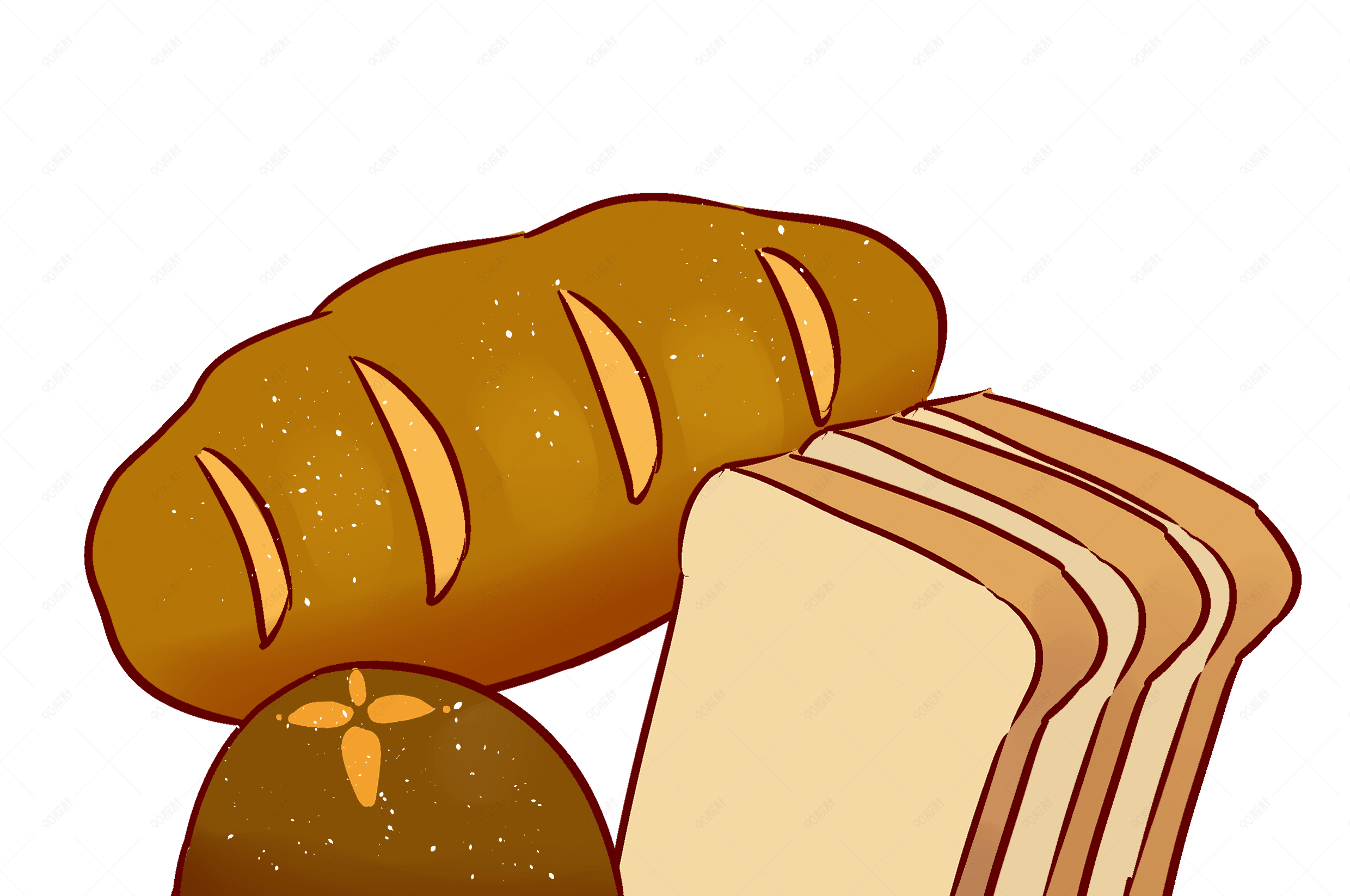 手绘卡通五谷杂粮面包