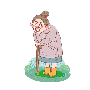 猪年卡通手绘猪老太太