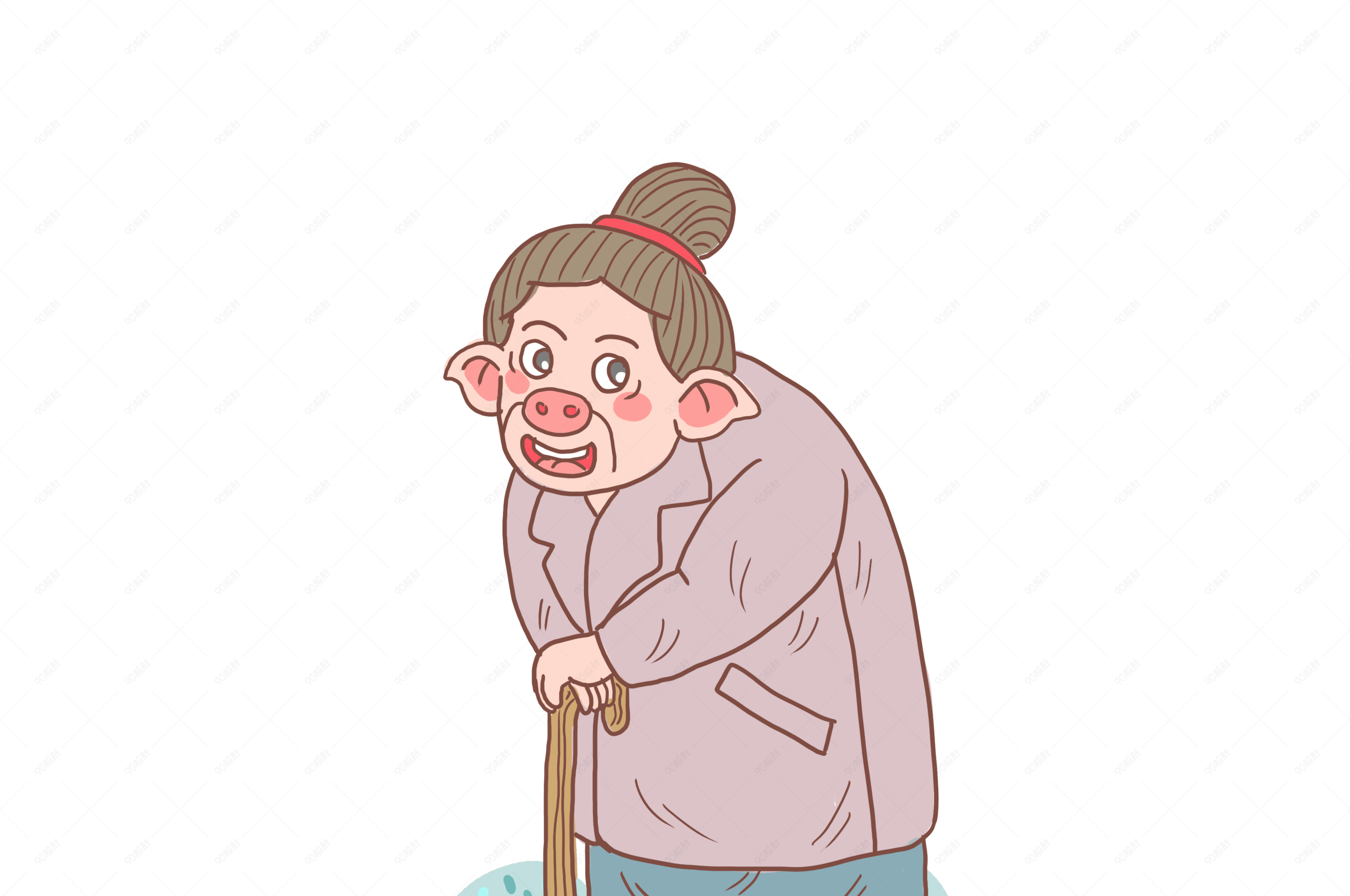 猪年卡通手绘猪老太太