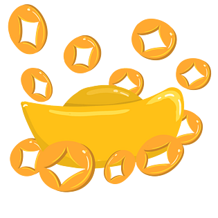 手绘新年发财金币元宝插画