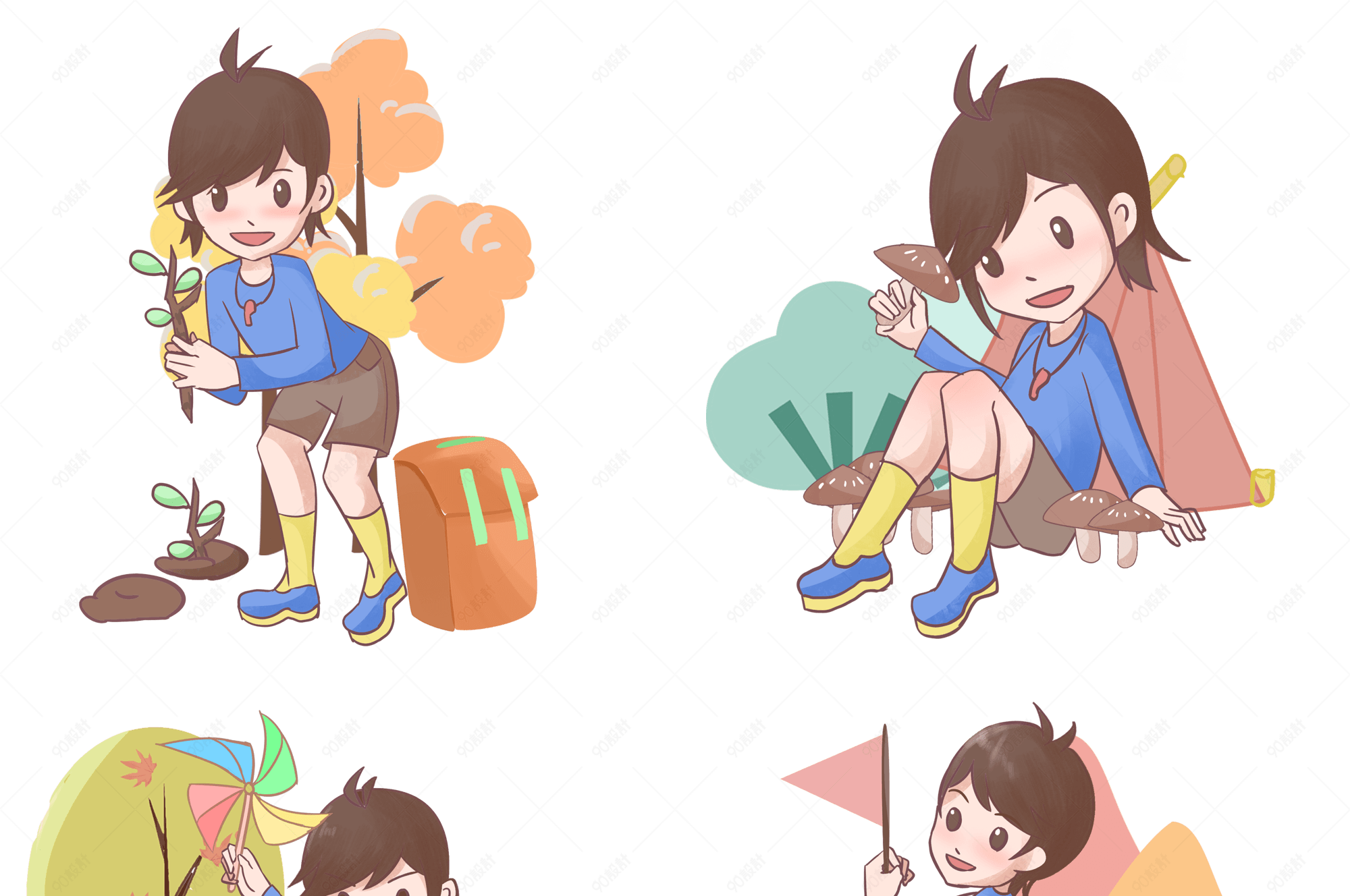 可爱创意卡通可爱小朋友外出旅行