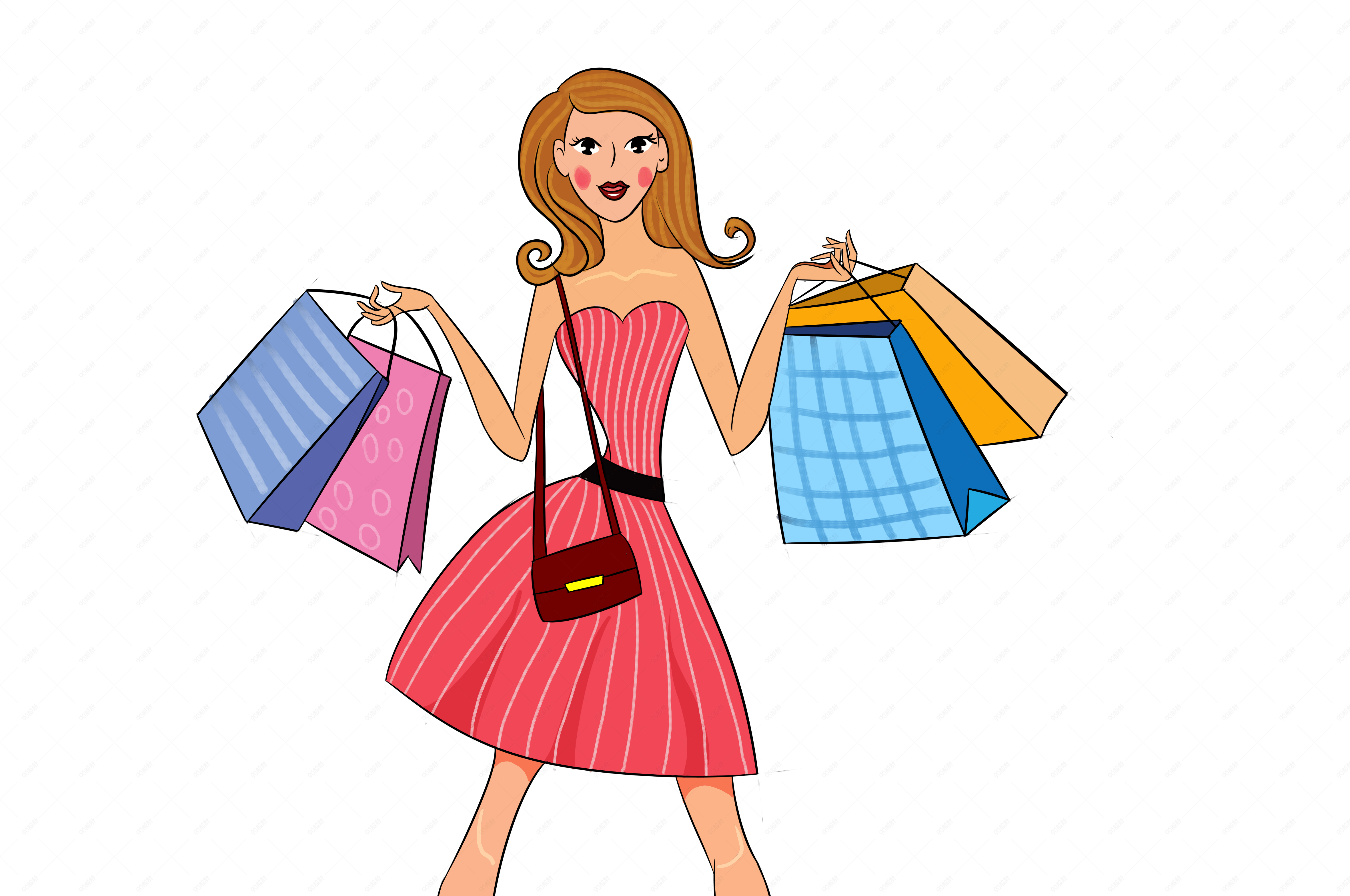 手绘时尚插画购物
