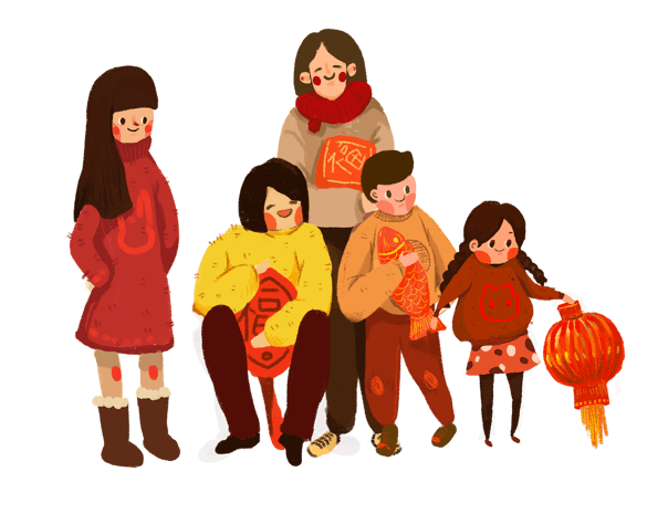 中国传统节日之春节团圆主题插画