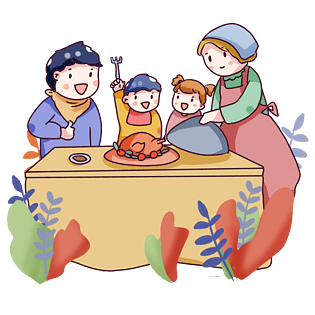 手绘卡通感恩节家人团聚