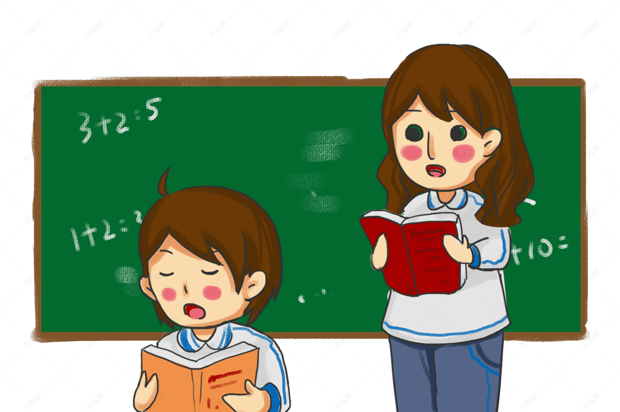 可爱风卡通小学生学习插画教导有方