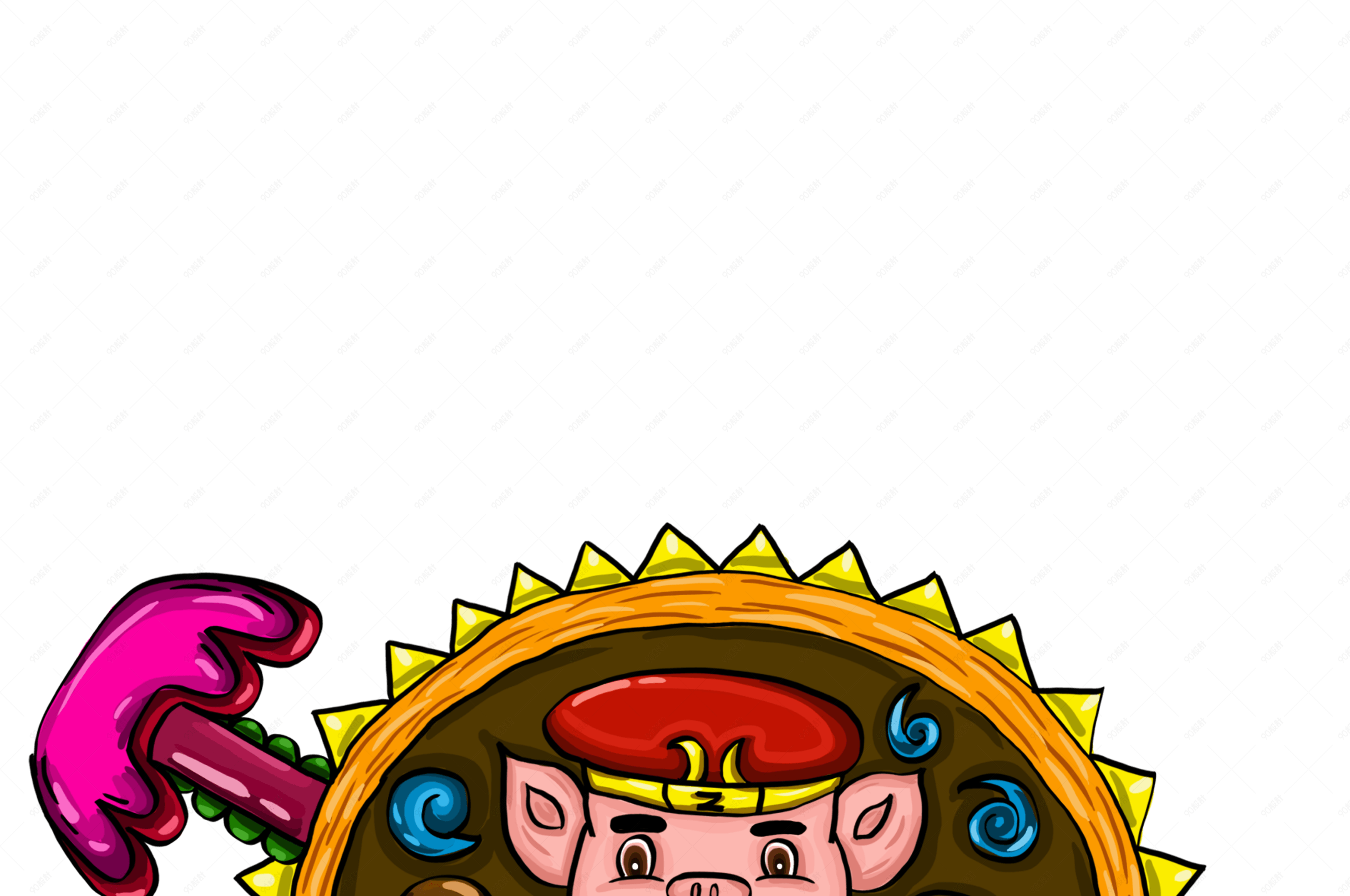 手绘插画猪年猪八戒插画