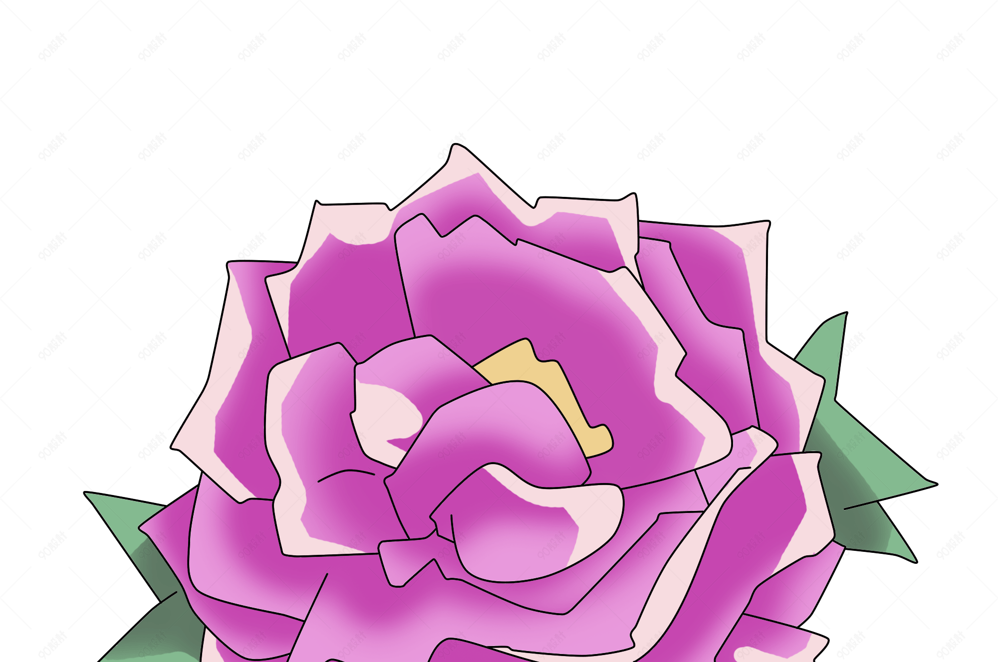 卡通手绘国色天香牡丹插画