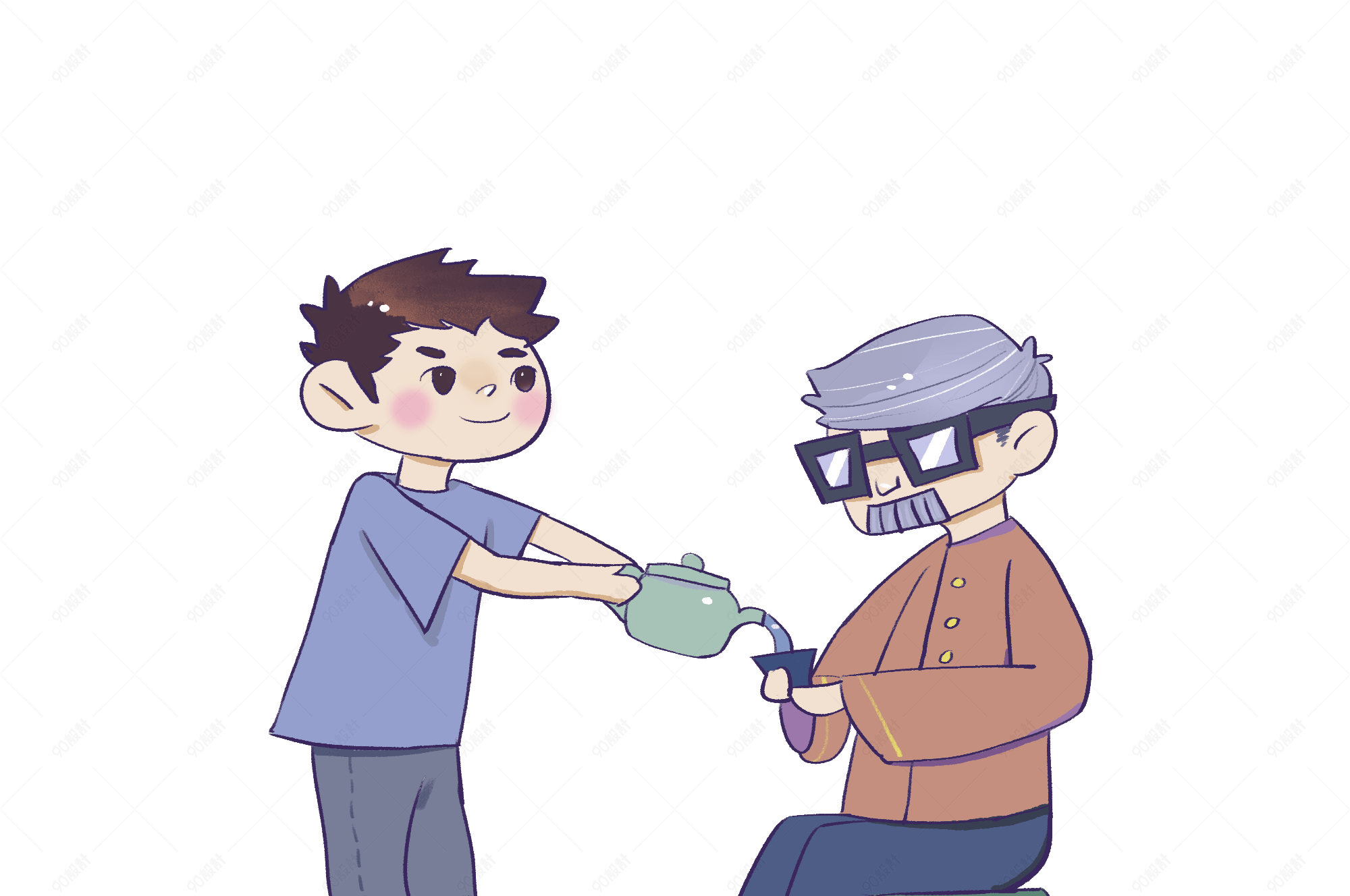 感恩节感谢长辈给爷爷倒茶