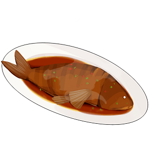 热乎乎的冬季美食-红烧鱼pngpsd2000*2000手绘卡通红色的鱼吐泡泡惊讶