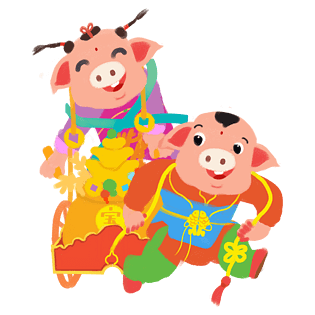 春节卡通手绘拉宝贝的可爱小猪