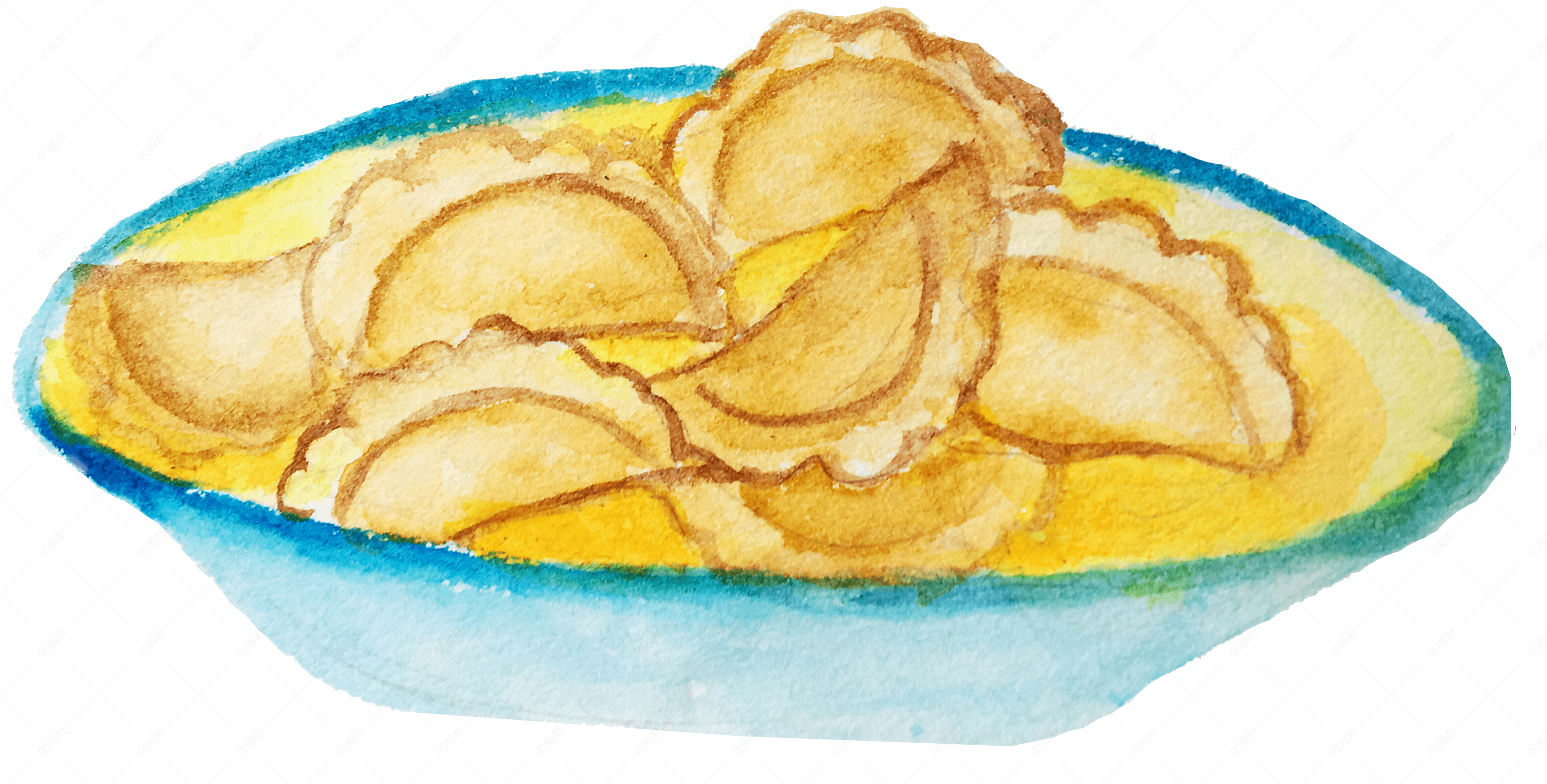 手绘冬季美食一盘煎饺子插画