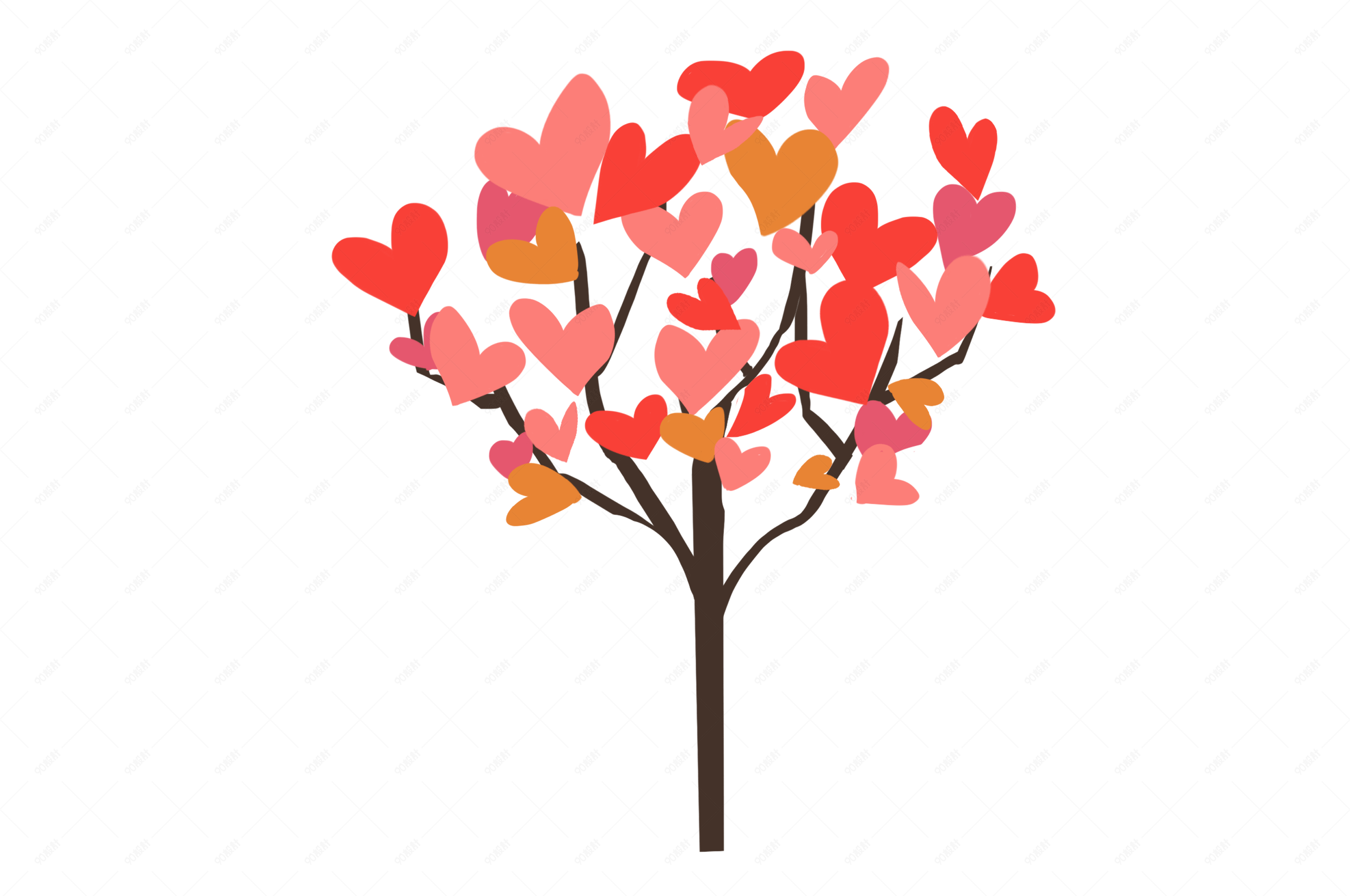 手绘红色爱心花树插画