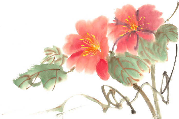 红色花朵水墨画png免抠素材