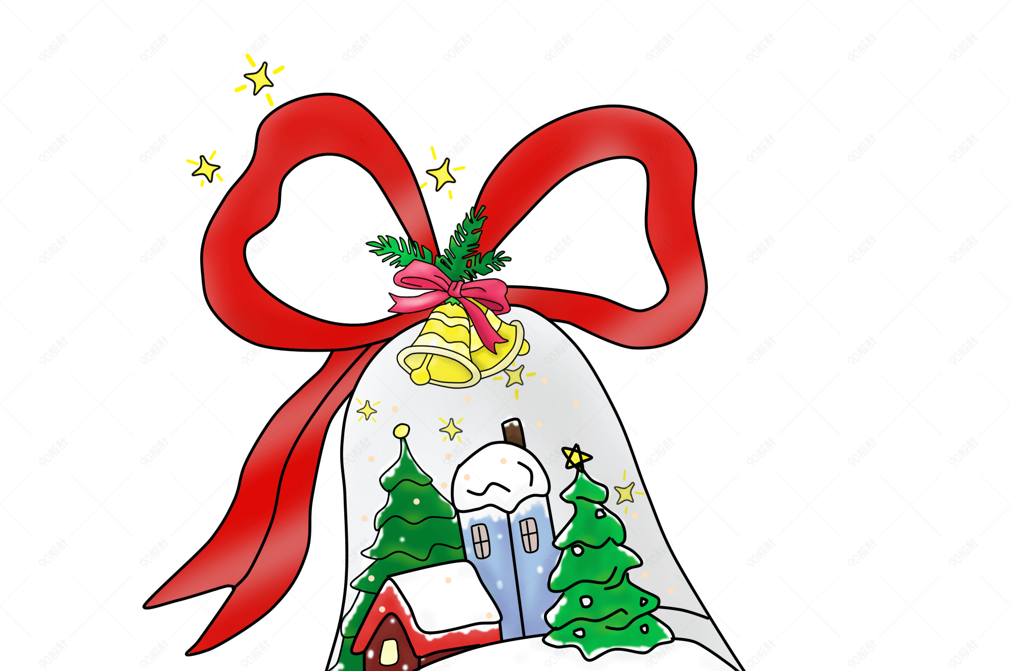 圣诞节手绘厚涂卡通铃铛水晶灯装饰插画png素材