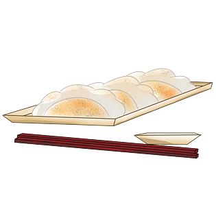 手绘一盘煎饺子插画