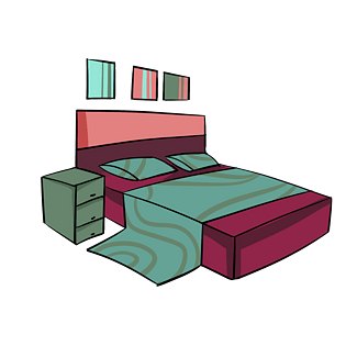 画pngpsd2000*2000棕色居家床及床头柜pngpsd2000*2000简约心形素材