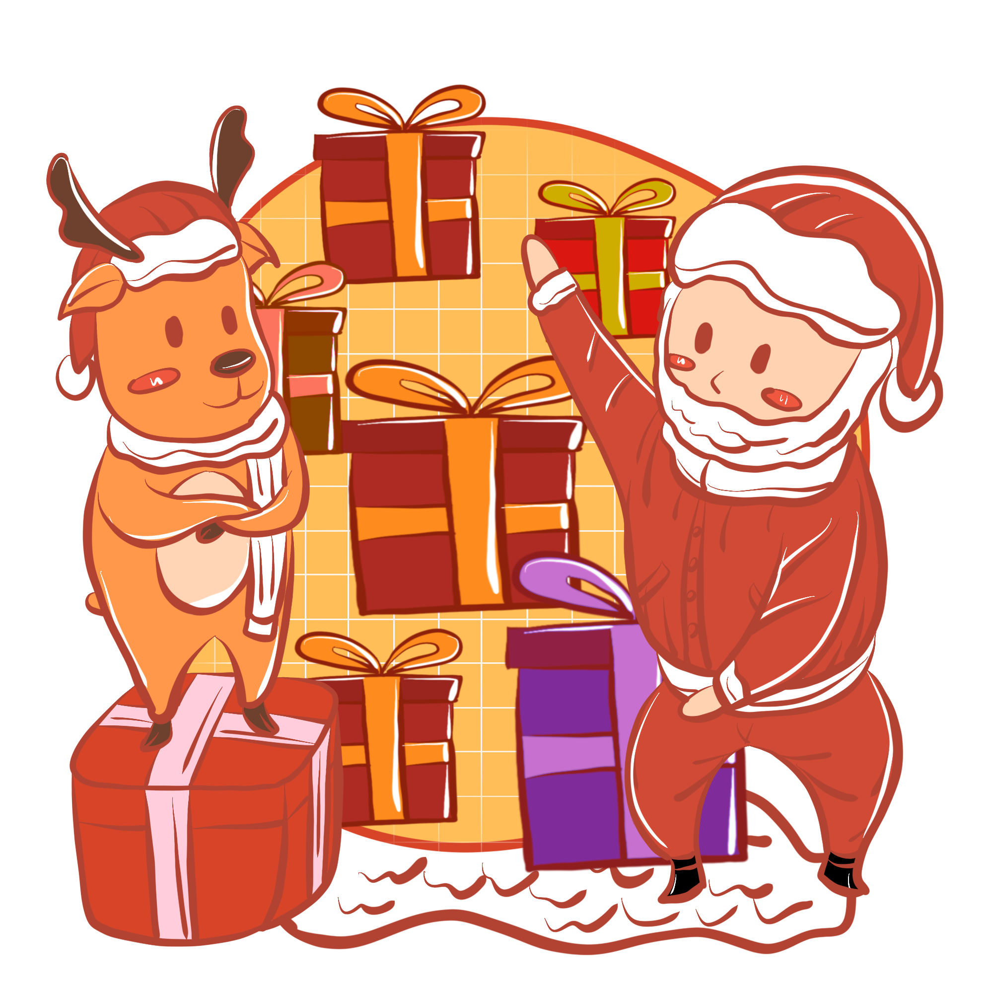 圣诞老人麋鹿卡通q版形象手绘