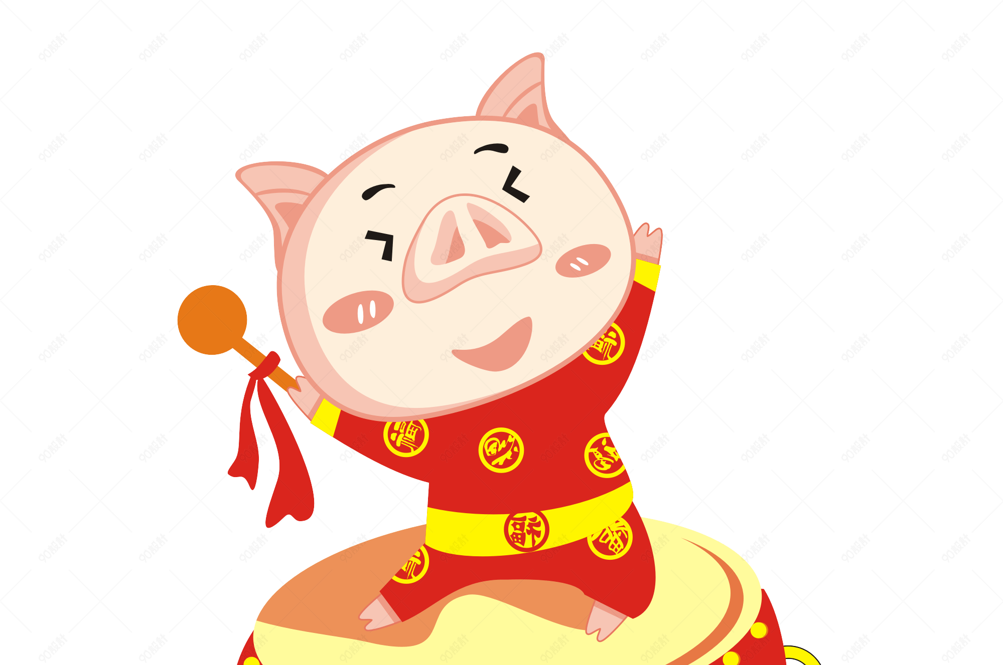 新年猪6春节过年大红色系卡通png免抠图
