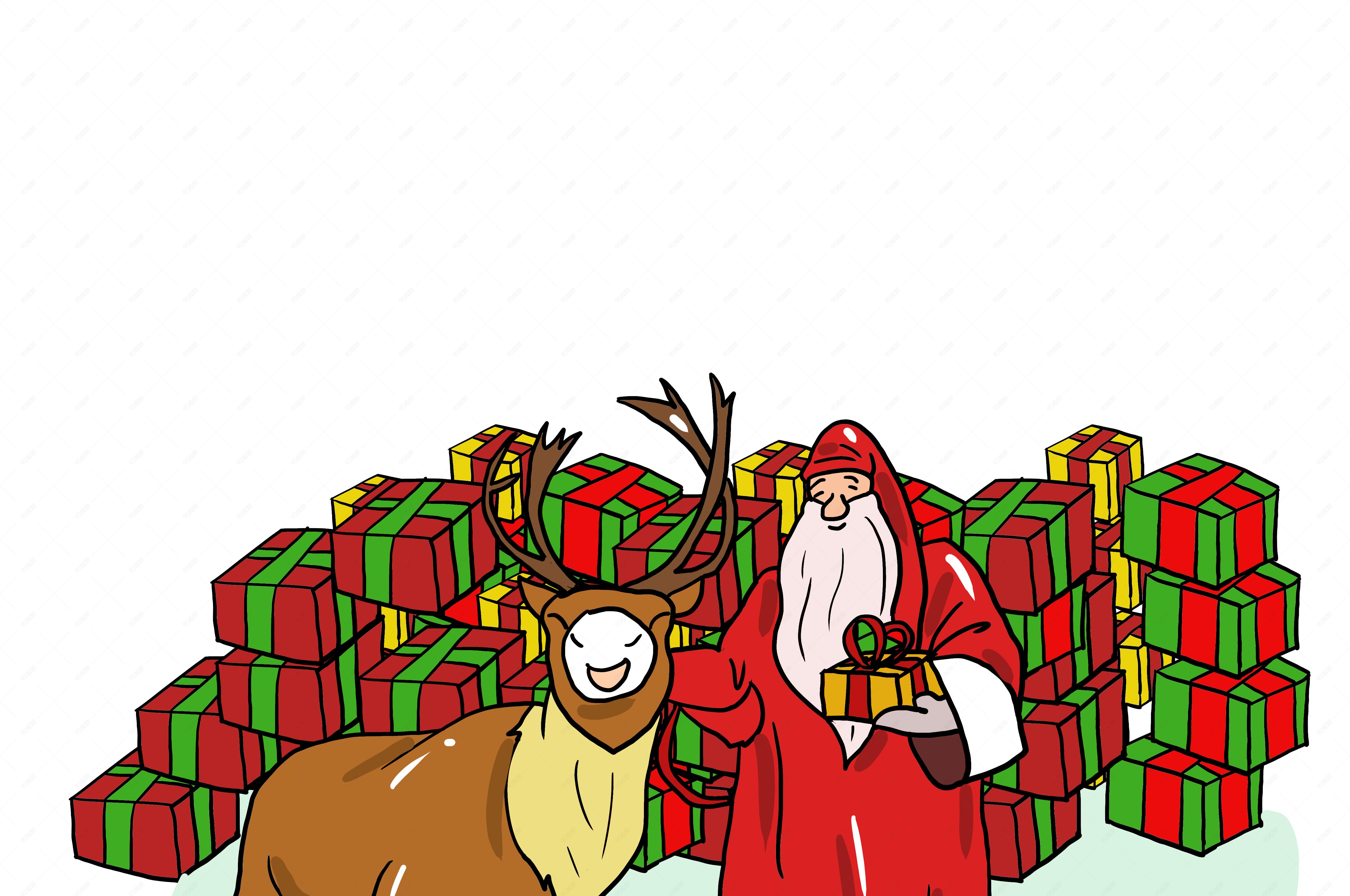 圣诞节圣诞老人带着驯鹿一起出来送礼物png插图
