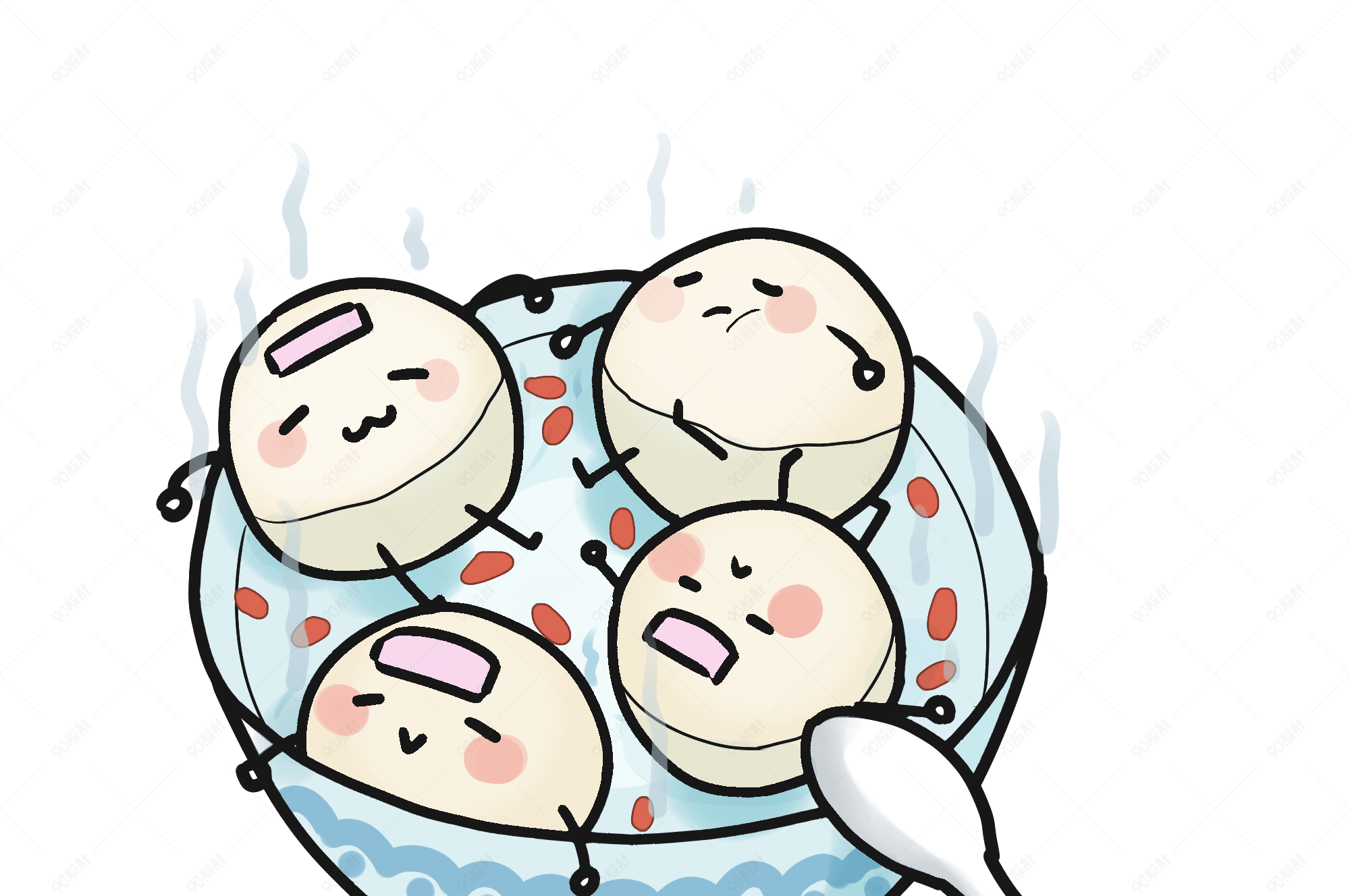 手绘冬季美食一碗汤圆插画