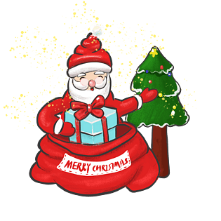 诞卡通手绘圣诞老人送惊喜