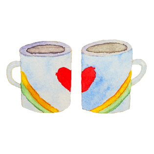 浪漫卡通手绘爱心情侣杯