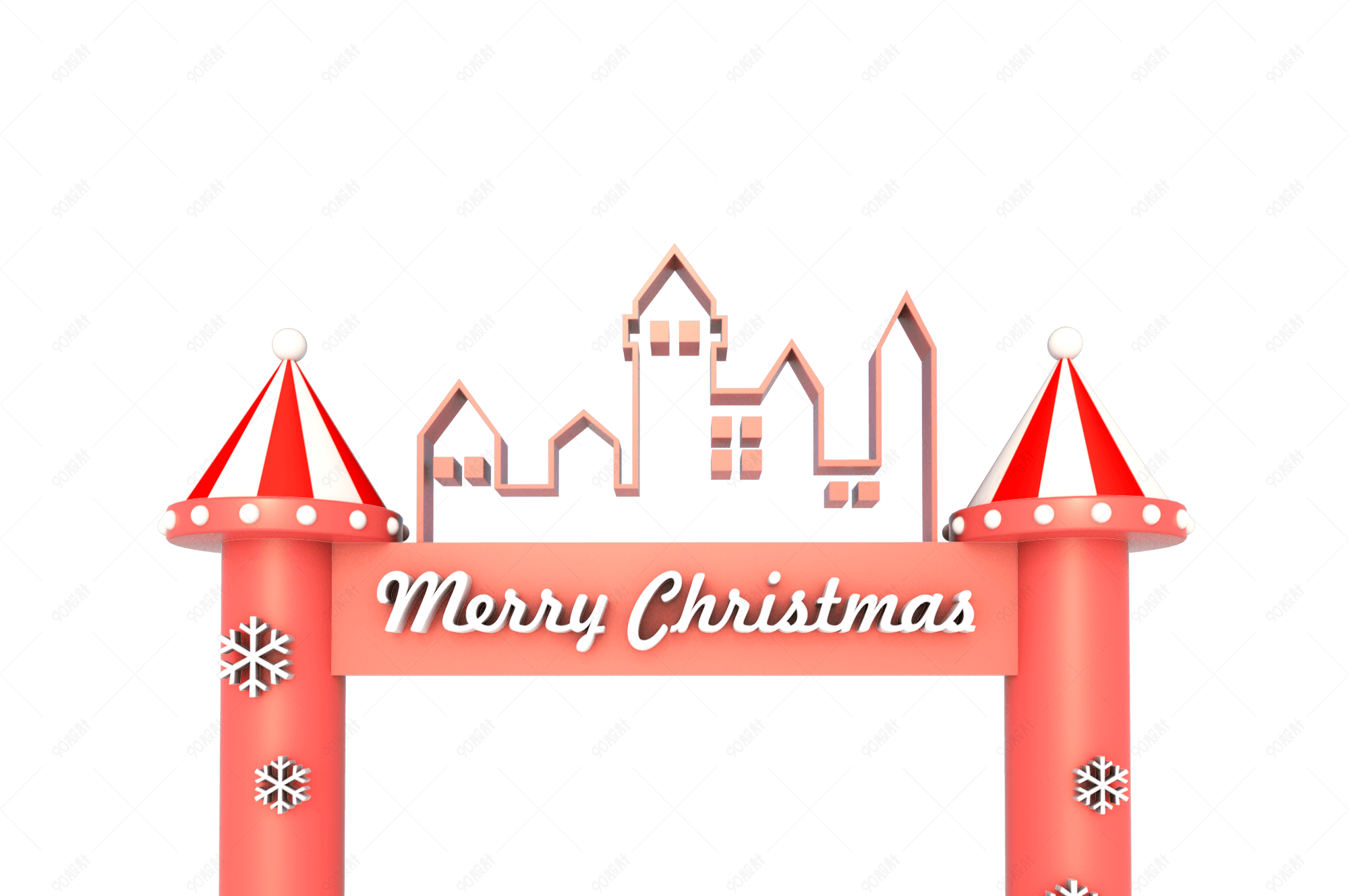 c4d立体几何图形圣诞节城堡门头边框【免抠元素png】-90设计网