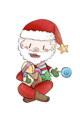 手绘卡通圣诞老人送礼物pngpsd2000*2000重阳节关爱老人之看你成长png
