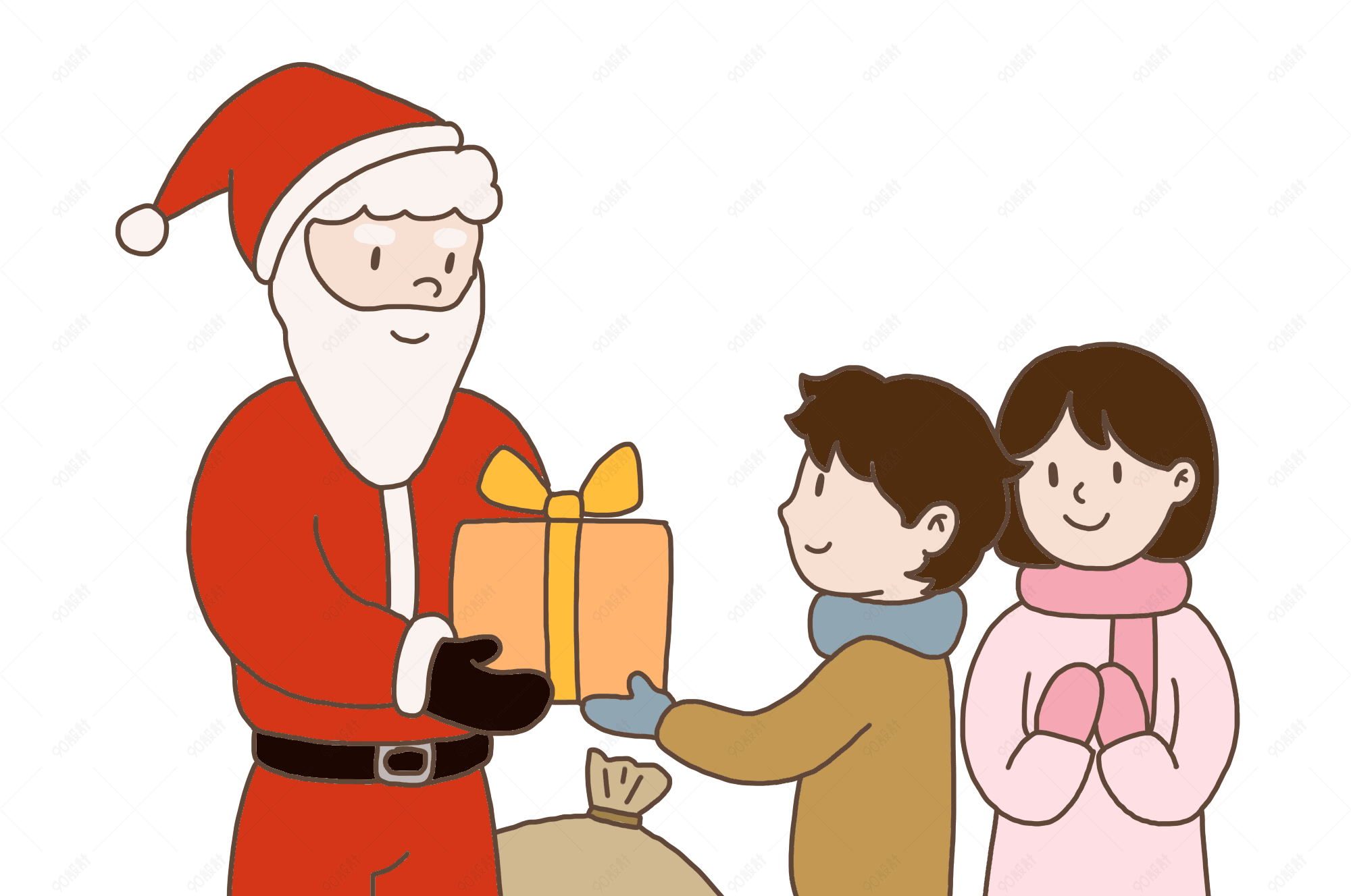 圣诞节手绘插画圣诞老人送礼物免抠元素下载