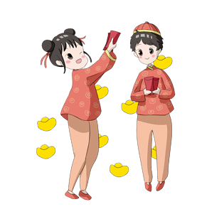 猪年春节福娃喜气洋洋插画