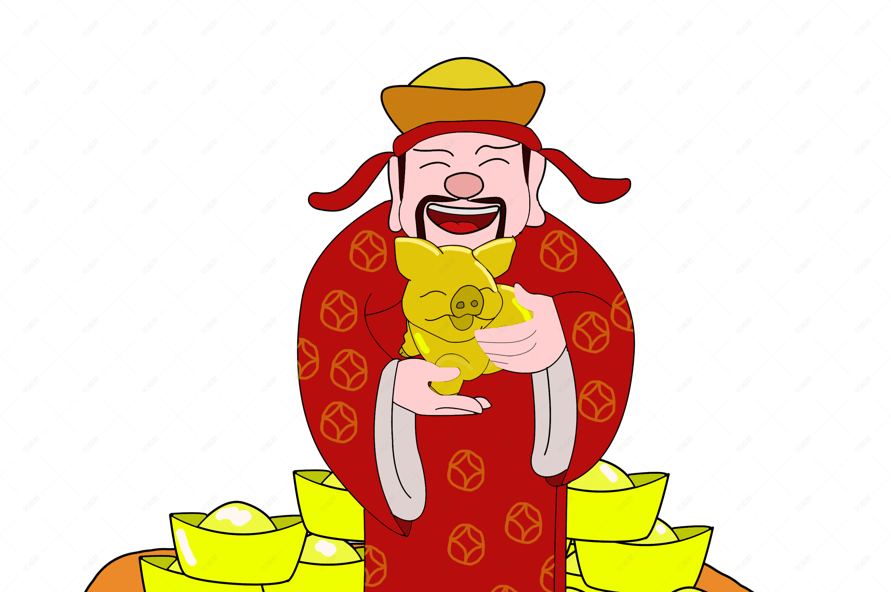 抱着金猪的财神爷