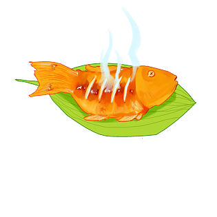 手绘冬季美食烤鱼插画pngpsd2000*2000手绘卡通团圆饭美食pngpsd2000*