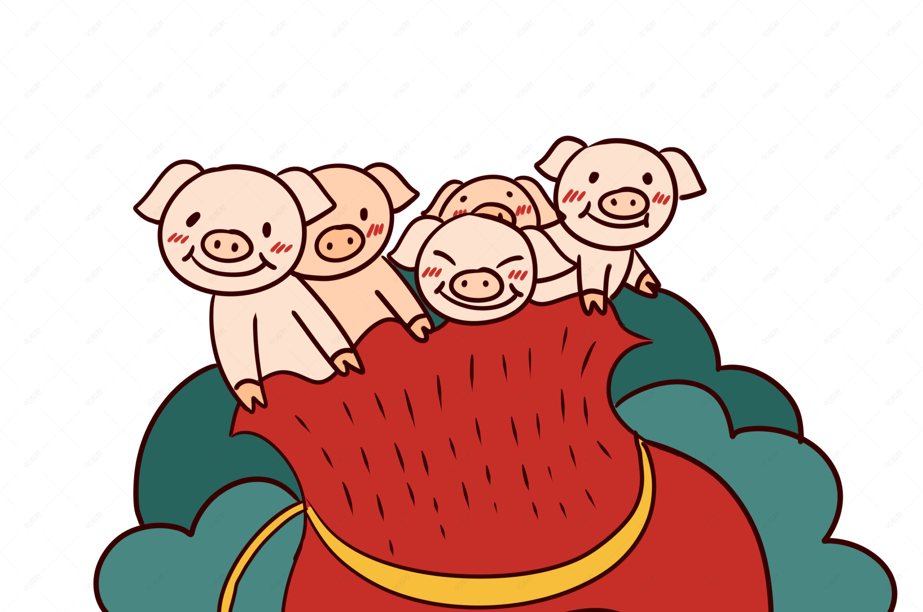 手绘卡通矢量猪年可爱福袋小猪