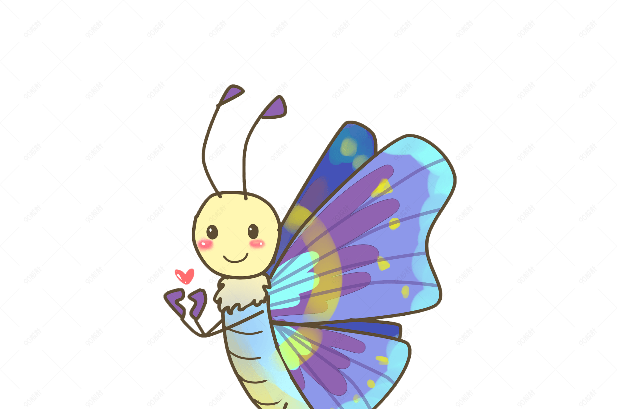 手绘蓝色的蝴蝶插画