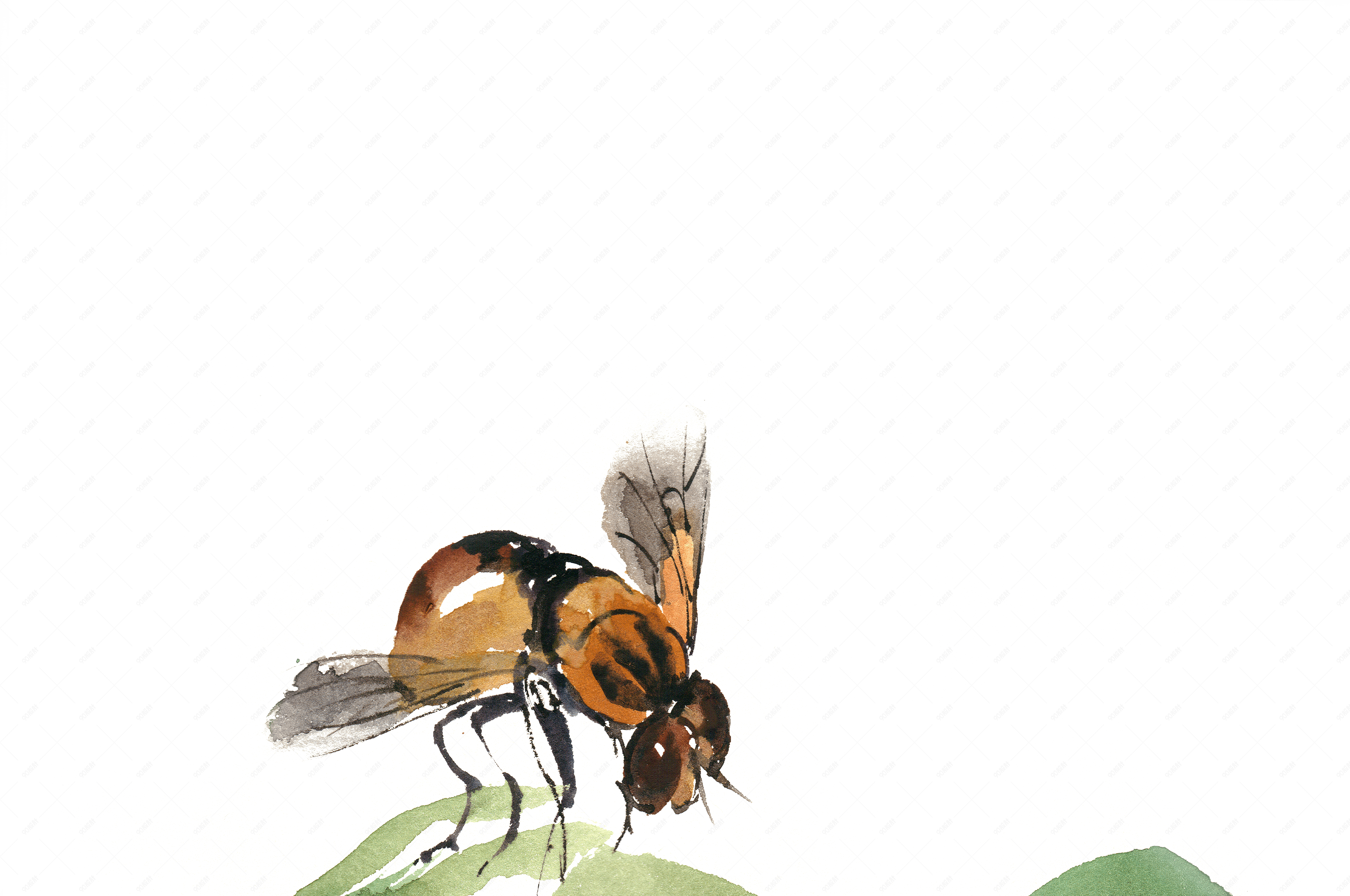停歇的小蜜蜂水彩画png免抠素材