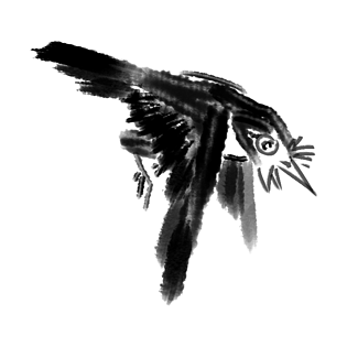 手绘卡通水墨画飞鸟