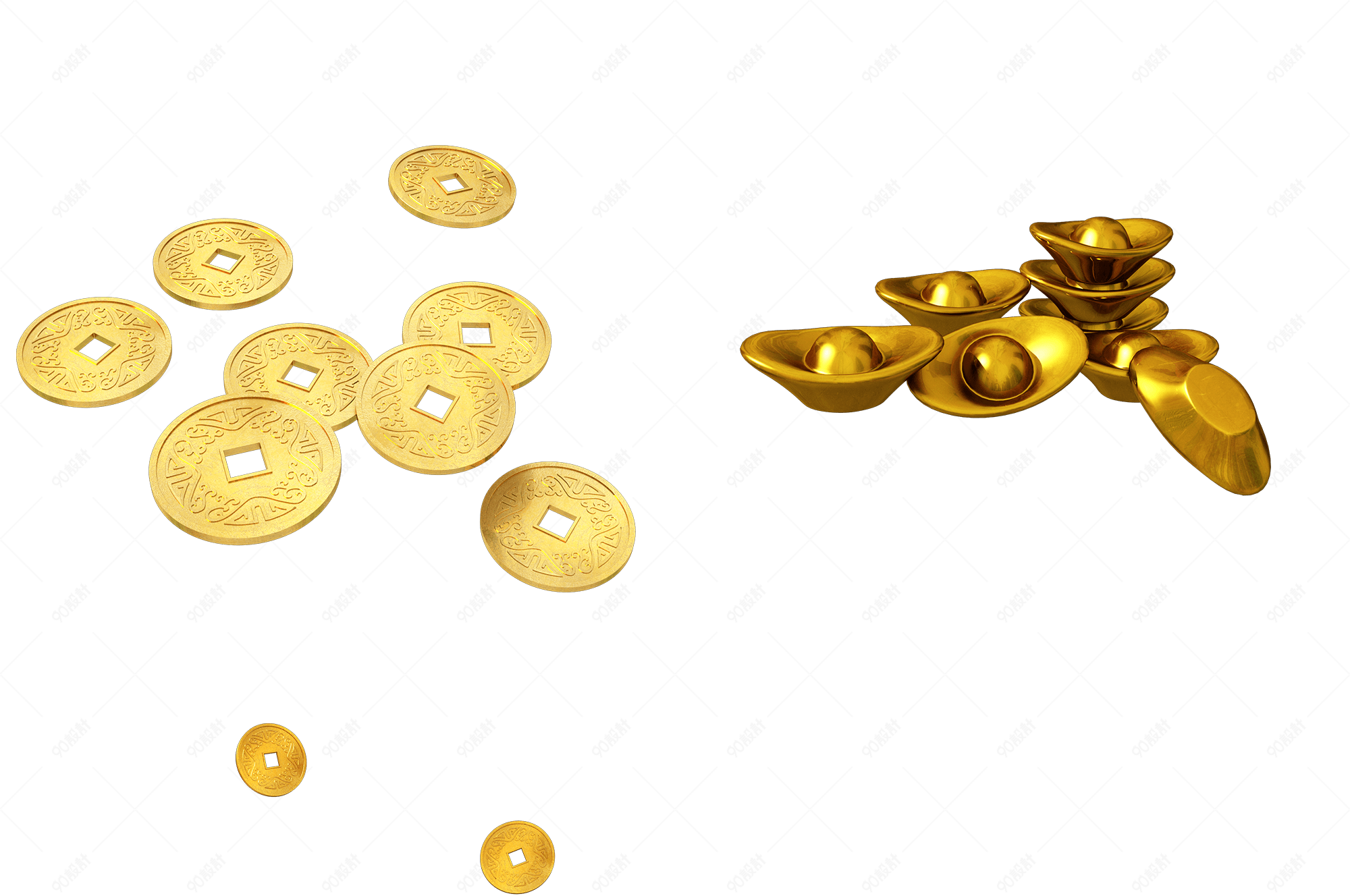 c4d中国风金币元宝合集