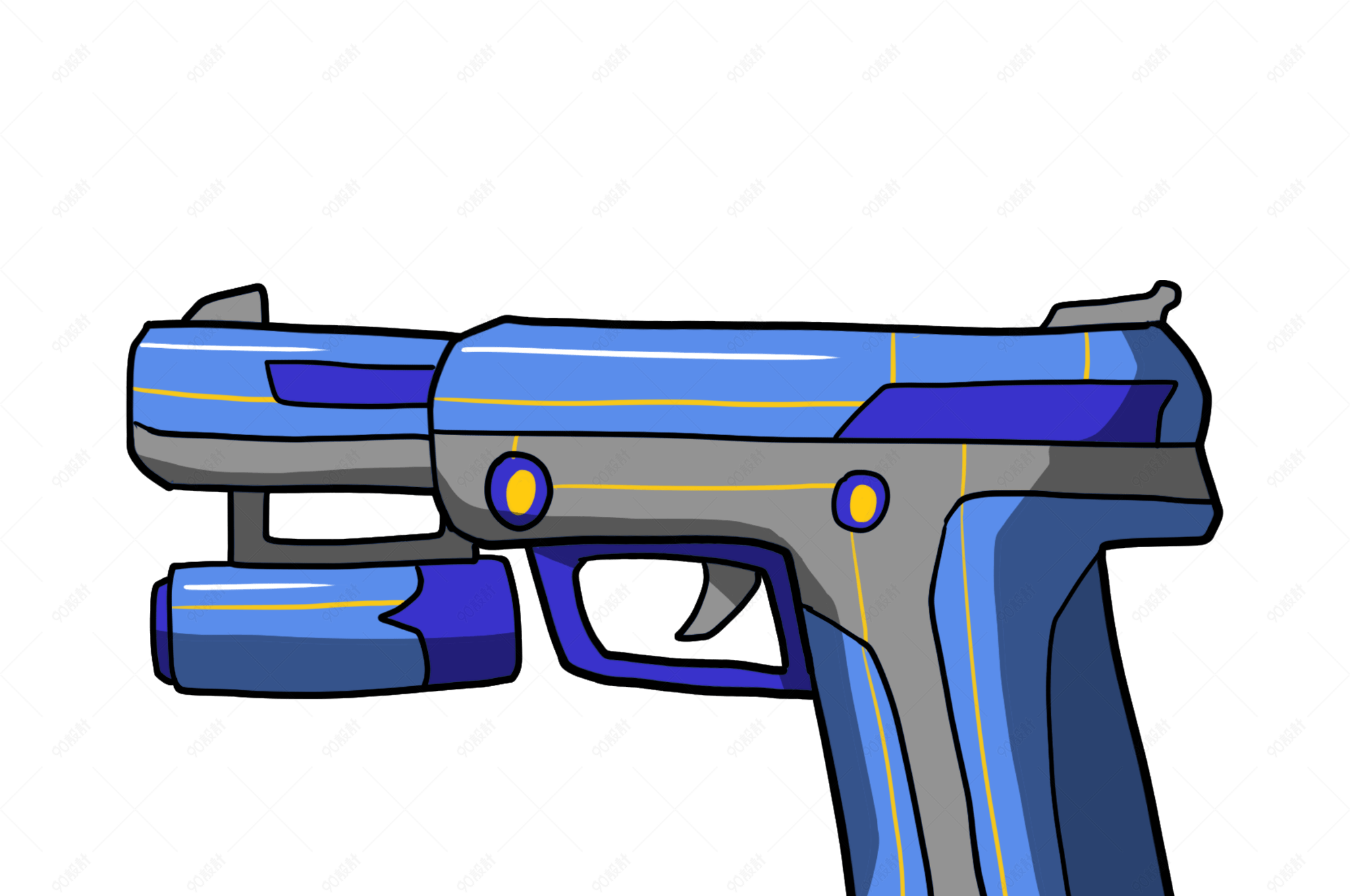 手绘绿色手枪插画