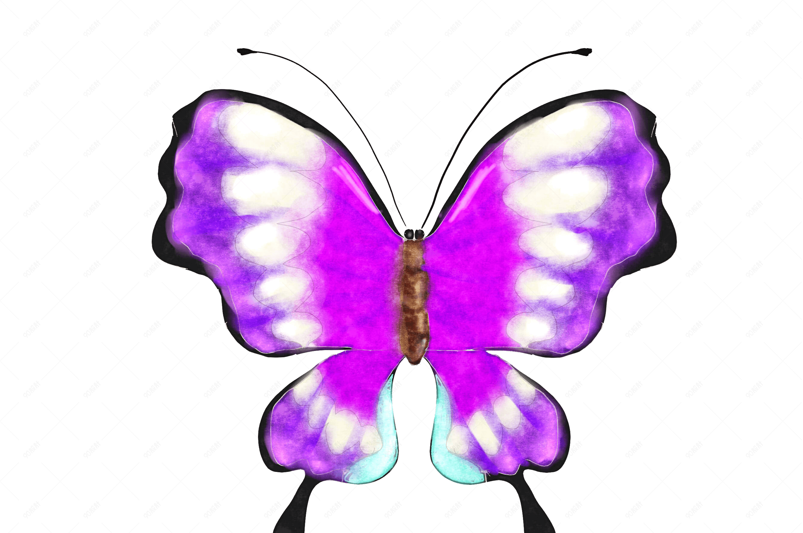 手绘卡通紫色渐变蝴蝶