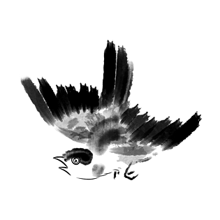 手绘黑色水墨飞鸟动物