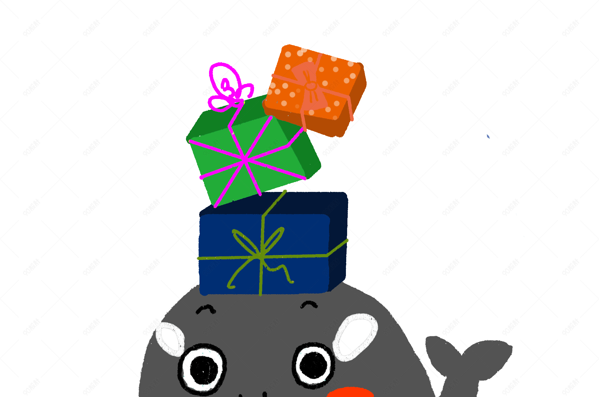 手绘灰色鲸鱼插画