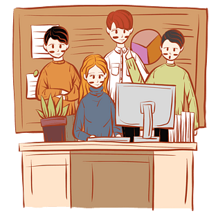 手绘卡通努力工作奋斗场景小插画