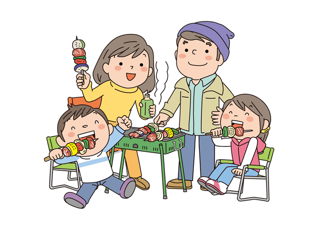 卡通家庭聚会烧烤