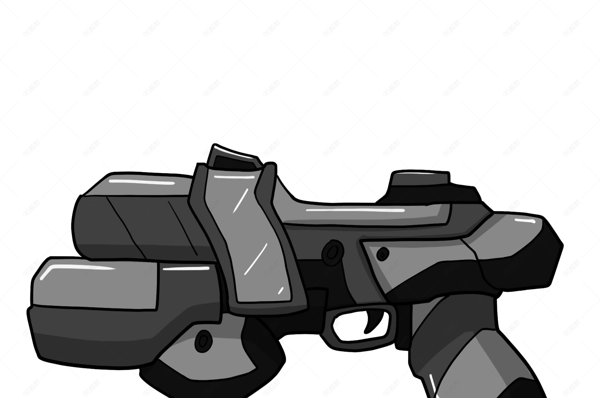 手绘黑色手枪插画